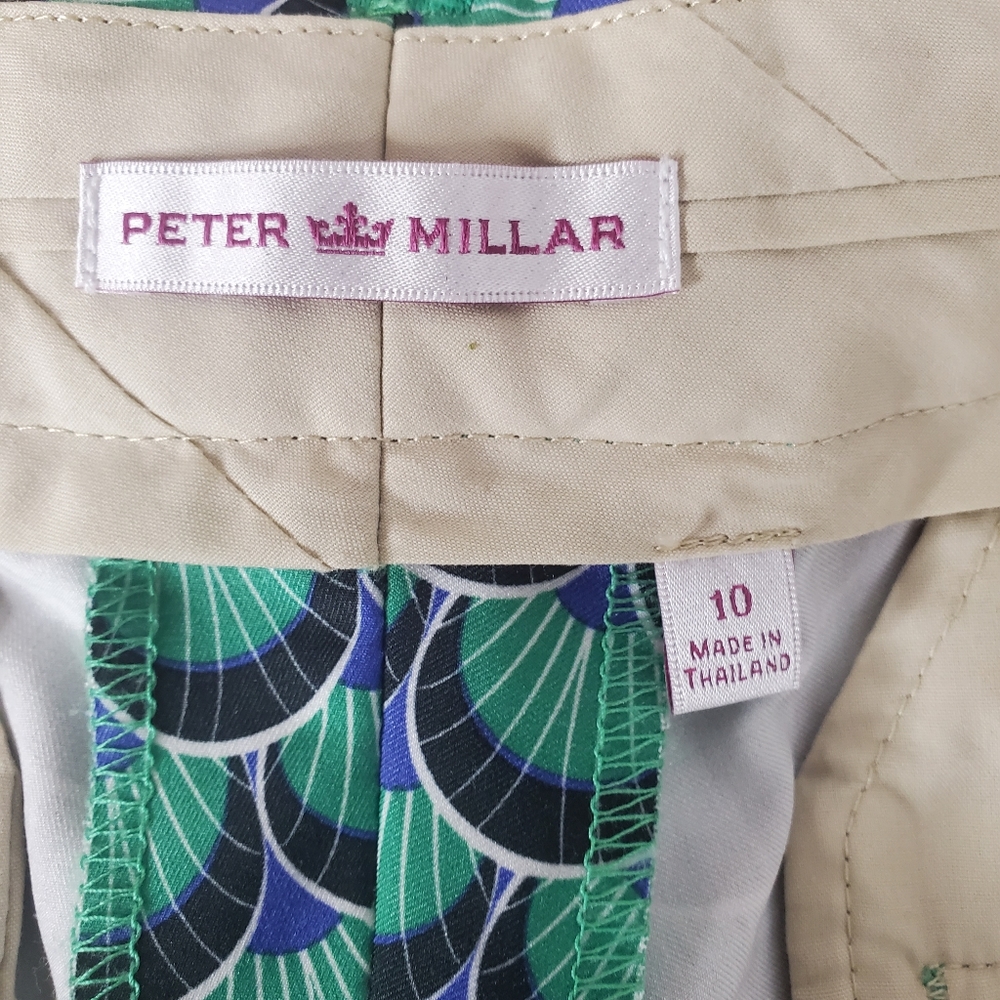 ♡ Peter Millar Geo Print Microfiber Womens Golf Shorts Size 10 Green and Blue - Picture 2 of 8